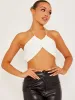 Simona Gold Chain Halter Crop Top In White sold by Vivichi