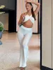 Simona Gold Chain Halter Crop Top In White sold by Vivichi