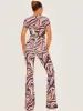 Shayla Marble Print Ribbed Flared Trousers In Stone sold by Vivichi