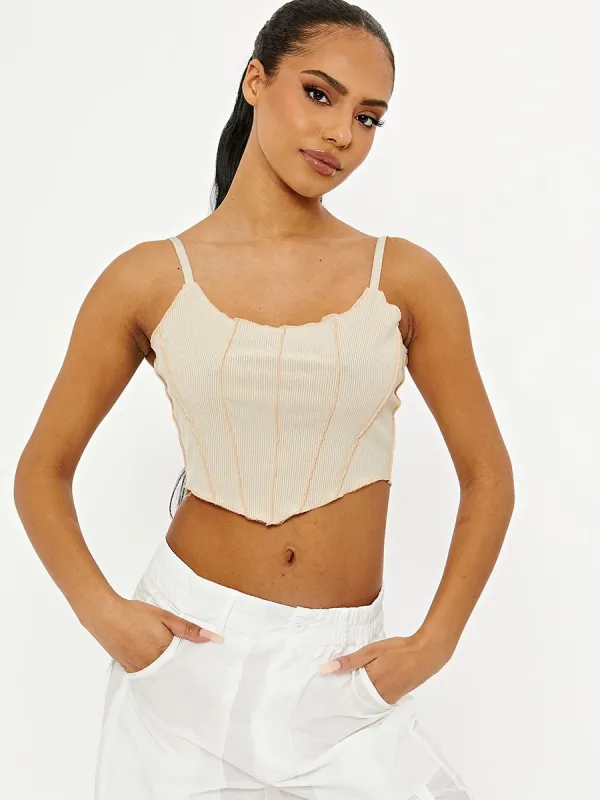 Bianca Seam Detail Strappy Crop Top In Stone sold by Vivichi