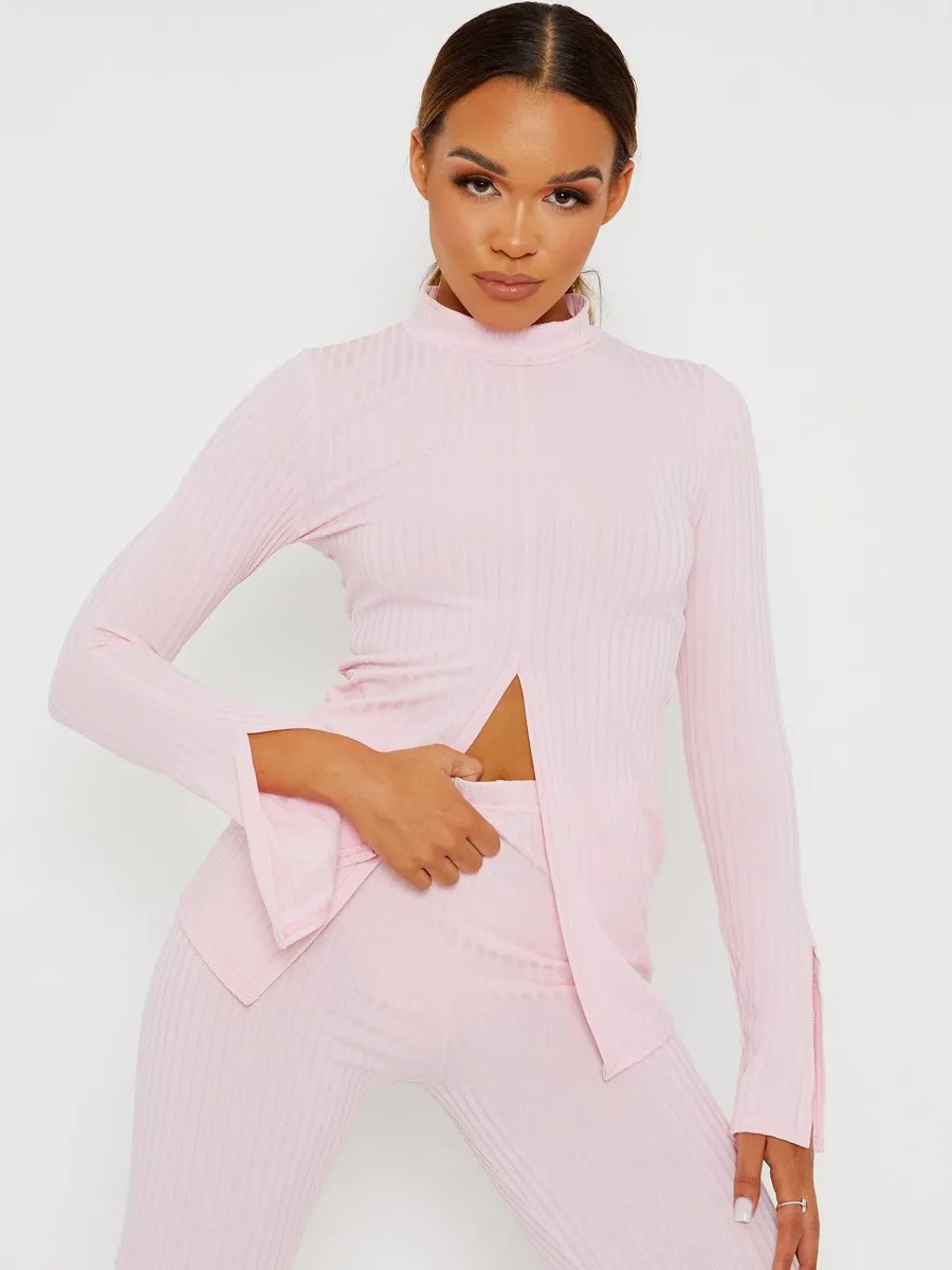 Sisi Split Front Ribbed Top & Cycling Shorts Co-ord In Pink sold by Vivichi product image thumbnail 2