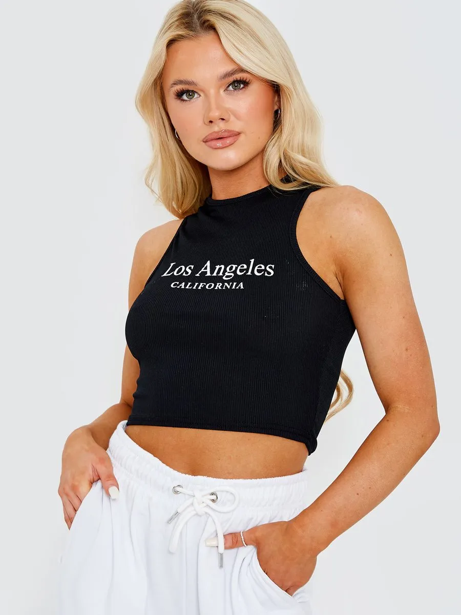 Yasmine Los Angeles Ribbed Vest Crop Top In Black sold by Vivichi