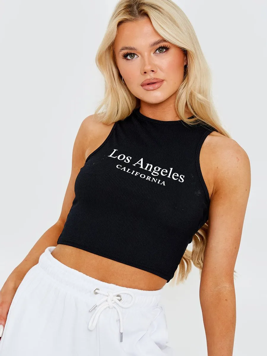Yasmine Los Angeles Ribbed Vest Crop Top In Black sold by Vivichi product image thumbnail 2