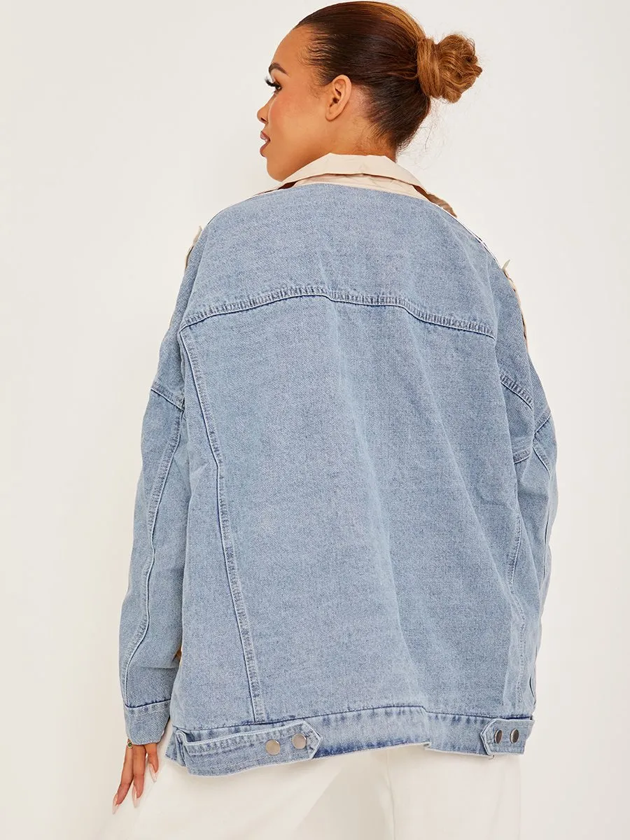 Aime Contrast Colour Block Denim Jacket In Stone sold by Vivichi product image thumbnail 4