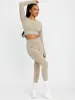 Daya Patricia Long Sleeves Ribbed Crop Top & Leggings Co-ord In Stone sold by Vivichi