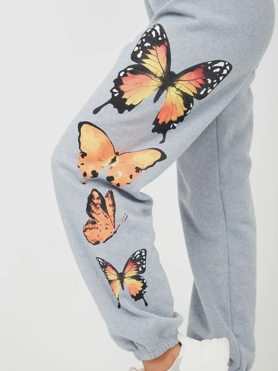 Machela Butterfly Graphic Oversized Fleece Joggers In Grey sold by Vivichi product image thumbnail 4