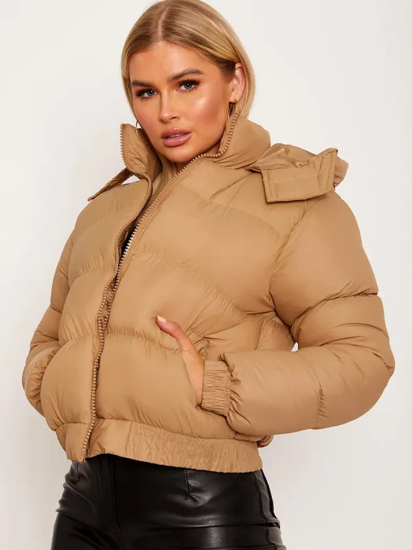 Niya Hooded Padded Puffer Jacket In Stone sold by Vivichi