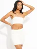 Karcy Slinky Bandeau Crop Top & Ruched Skirt Co-ord In Cream sold by Vivichi