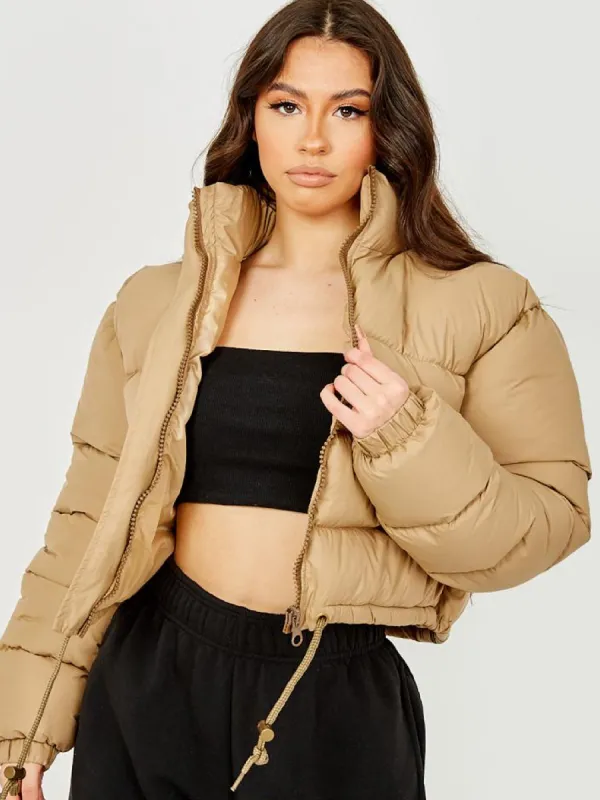 Dora New Cropped Puffer Jacket In Stone sold by Vivichi