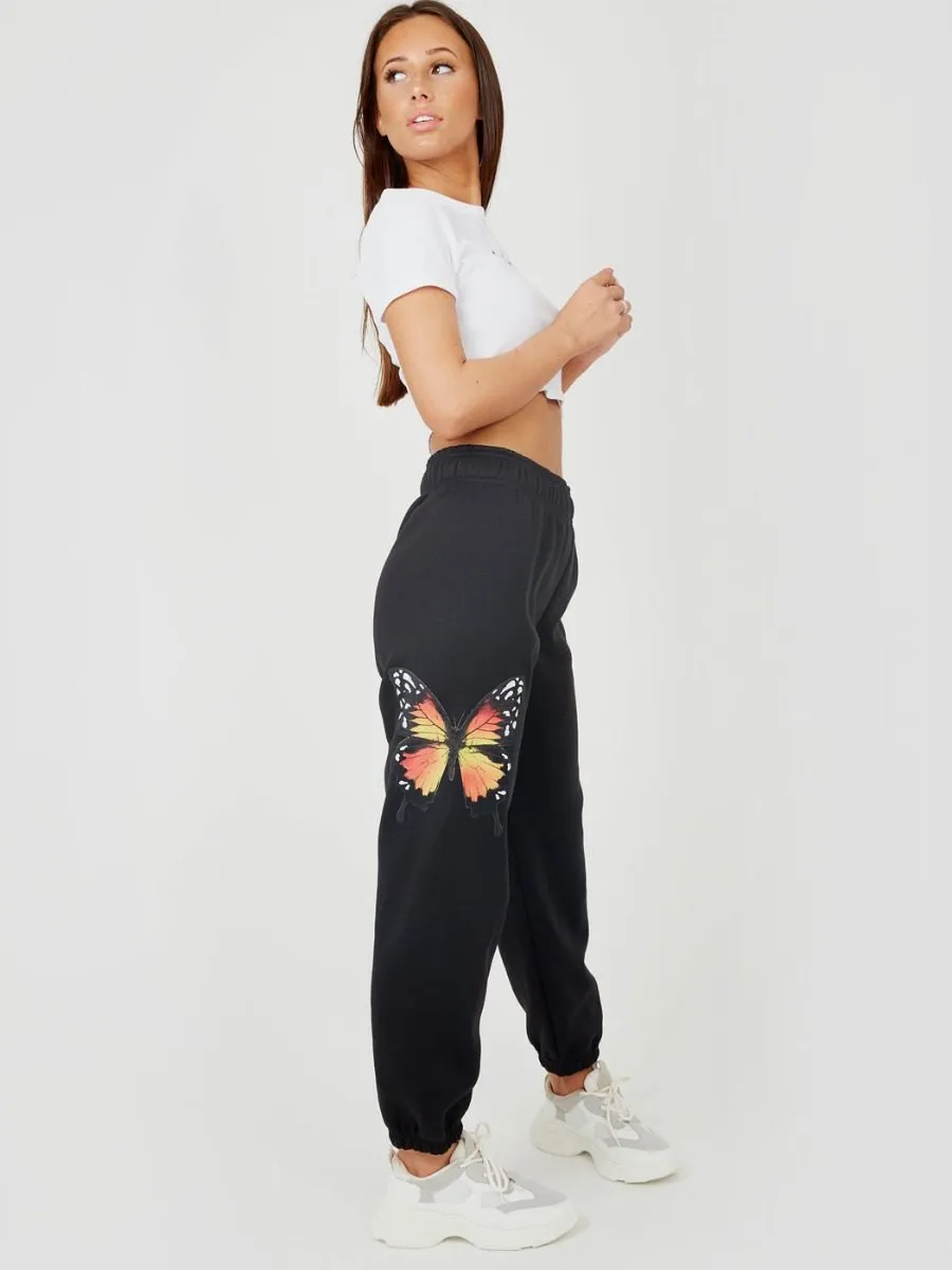 Machela Butterfly Graphic Oversized Fleece Joggers In Black sold by Vivichi product image thumbnail 3