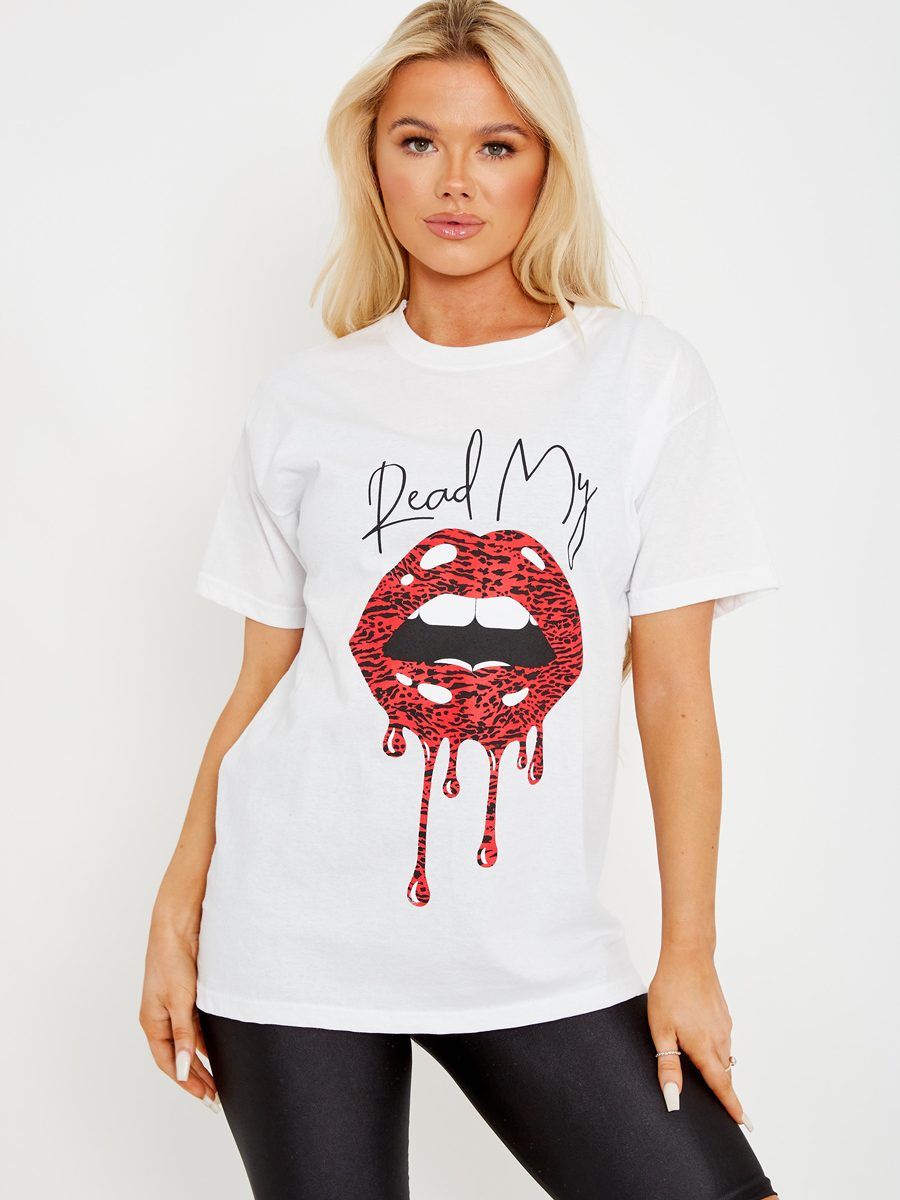 Dewni Read My Lips Graphic Printed T-Shirt In White sold by Vivichi