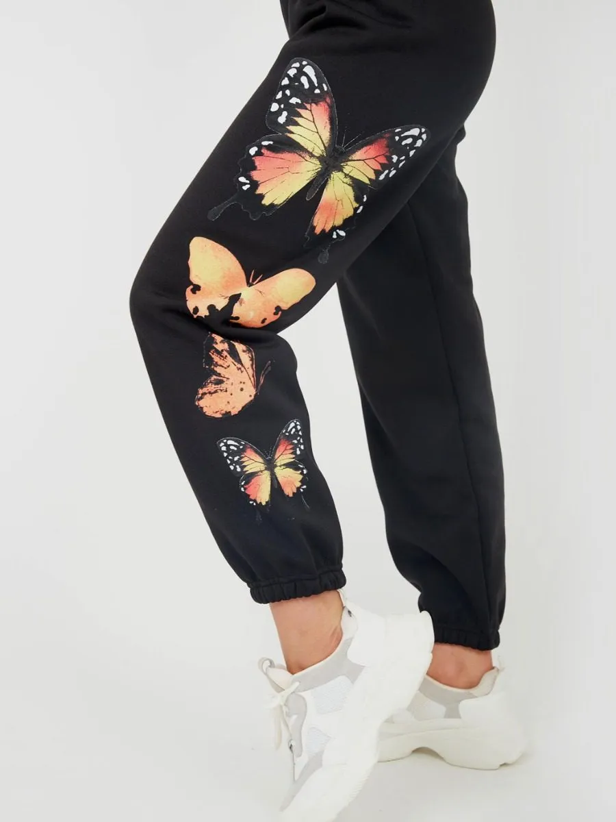 Machela Butterfly Graphic Oversized Fleece Joggers In Black sold by Vivichi product image thumbnail 5