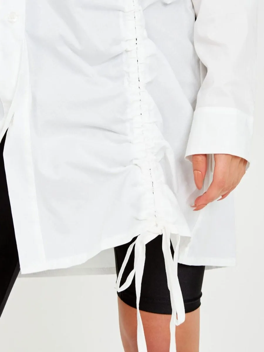 Rachelle Drawstring Ruched Buttoned Shirt Dress In White sold by Vivichi product image thumbnail 3