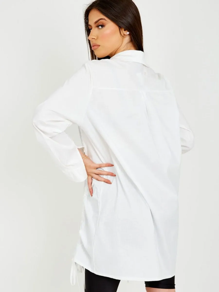 Rachelle Drawstring Ruched Buttoned Shirt Dress In White sold by Vivichi product image thumbnail 4