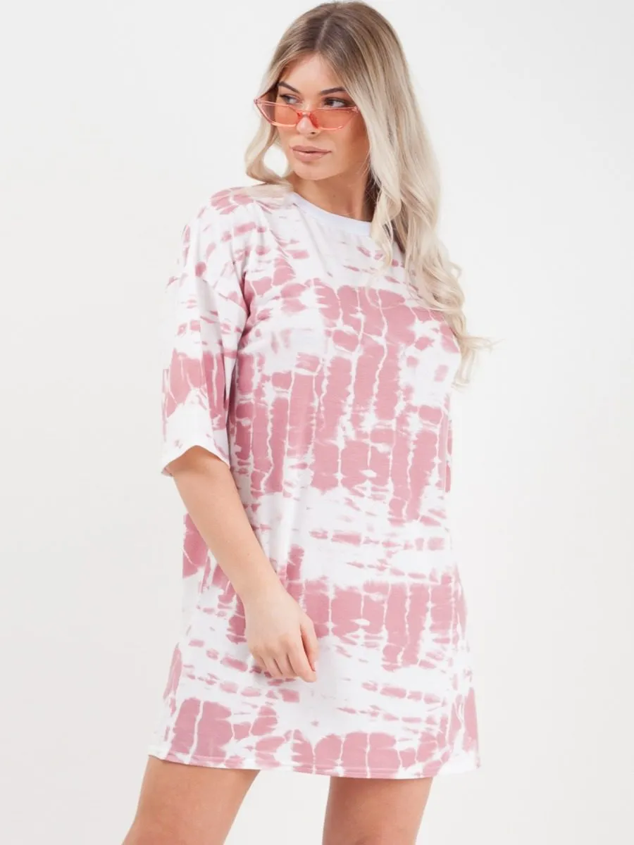 Paloma Tie Dye Oversized Boyfriend Tunic T-Shirt In Pink sold by Vivichi product image thumbnail 3