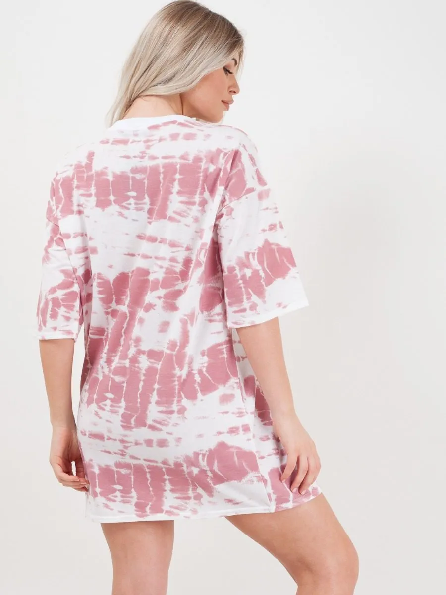 Paloma Tie Dye Oversized Boyfriend Tunic T-Shirt In Pink sold by Vivichi product image thumbnail 4