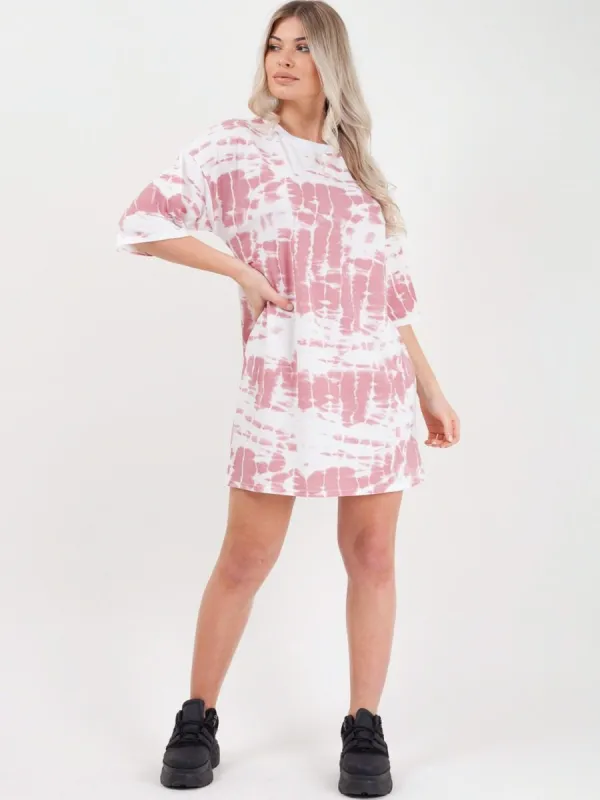 Paloma Tie Dye Oversized Boyfriend Tunic T-Shirt In Pink sold by Vivichi