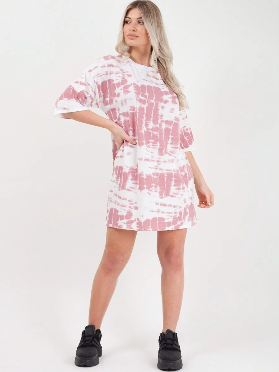 Paloma Tie Dye Oversized Boyfriend Tunic T-Shirt In Pink sold by Vivichi