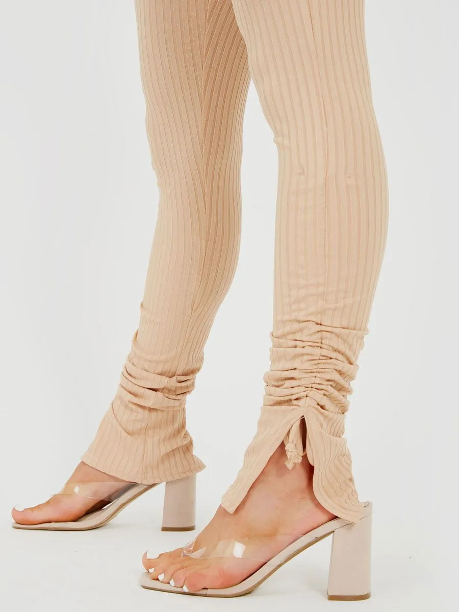 Donna Double Ruched Crop Top & Trouser Ribbed Co-ord In Stone sold by Vivichi product image thumbnail 3