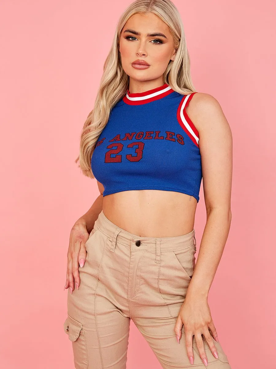 Tessa Los Angeles 23 Graphic Contrast Trim Tank Top In Royal sold by Vivichi product image thumbnail 2