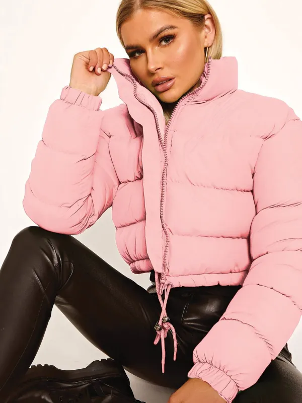 Dora Cropped Puffer Jacket In Pink sold by Vivichi