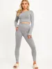 Daya Long Sleeves Ribbed Crop Top & Leggings Co-ord In Grey sold by Vivichi