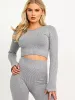 Daya Long Sleeves Ribbed Crop Top & Leggings Co-ord In Grey sold by Vivichi
