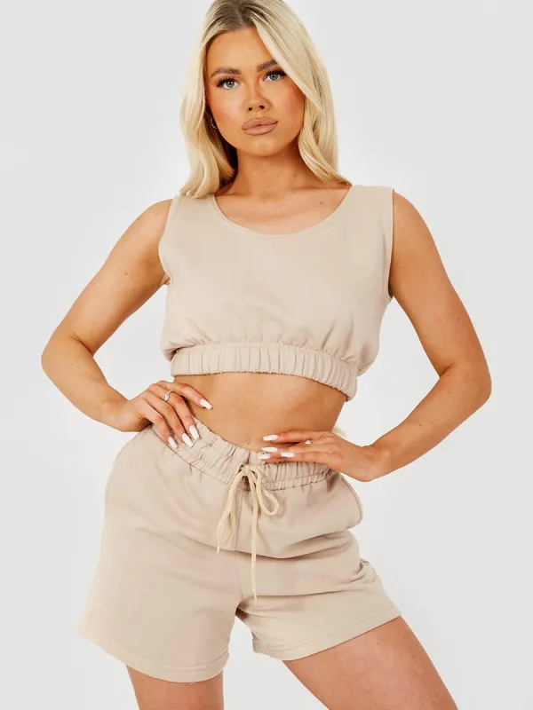 Mariana Crop Top & Shorts Fleece Co-ord In Stone sold by Vivichi