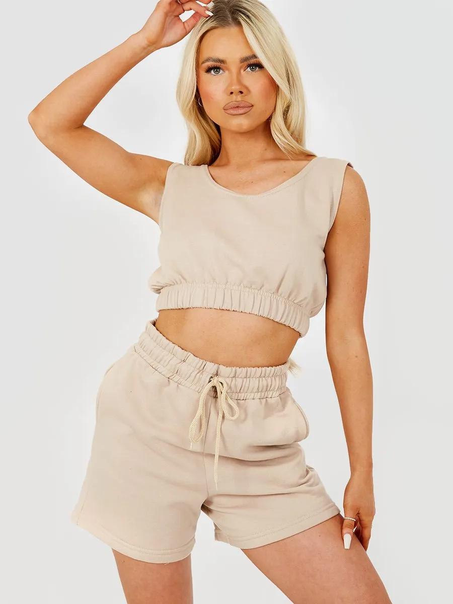 Mariana Crop Top & Shorts Fleece Co-ord In Stone sold by Vivichi product image thumbnail 4
