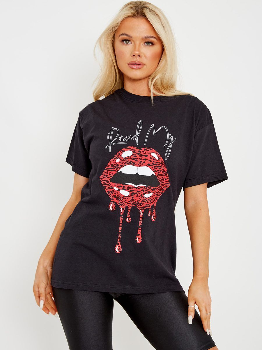 Dewni Read My Lips Graphic Printed T-Shirt In Black sold by Vivichi product image thumbnail 2