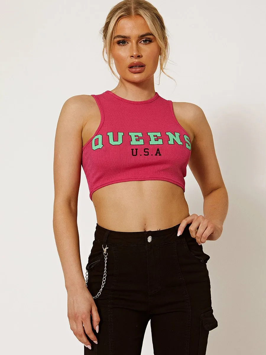 Lena Queens Ribbed Vest Crop Top In Fuchsia sold by Vivichi