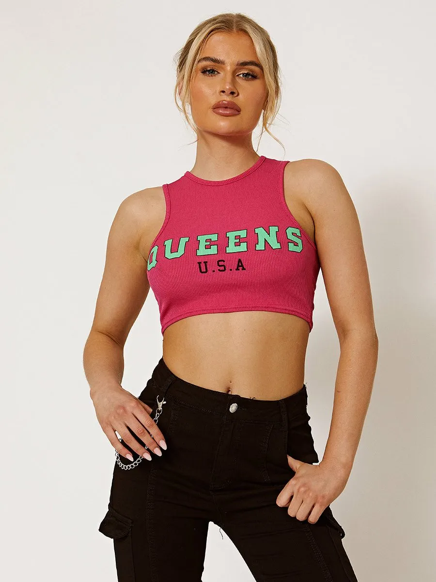 Lena Queens Ribbed Vest Crop Top In Fuchsia sold by Vivichi product image thumbnail 4