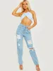 Simona Gold Chain Halter Crop Top In Blue sold by Vivichi