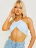 Simona Gold Chain Halter Crop Top In Blue sold by Vivichi