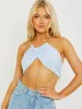 Simona Gold Chain Halter Crop Top In Blue sold by Vivichi