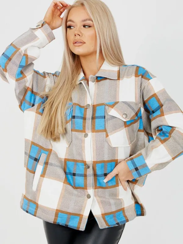 Colette Classic Thick Colour Block Shacket In Blue sold by Vivichi
