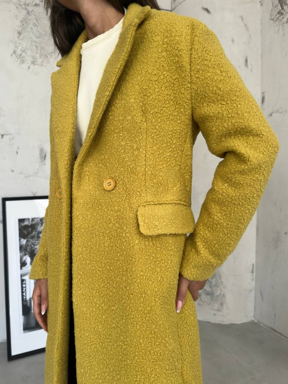 *PRE-ORDER* Carla Double Breasted Collar Tweed Coat In Chartreuse sold by Vivichi product image thumbnail 2
