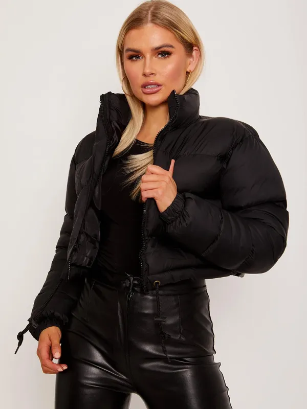 Dora Cropped Puffer Jacket In Black sold by Vivichi