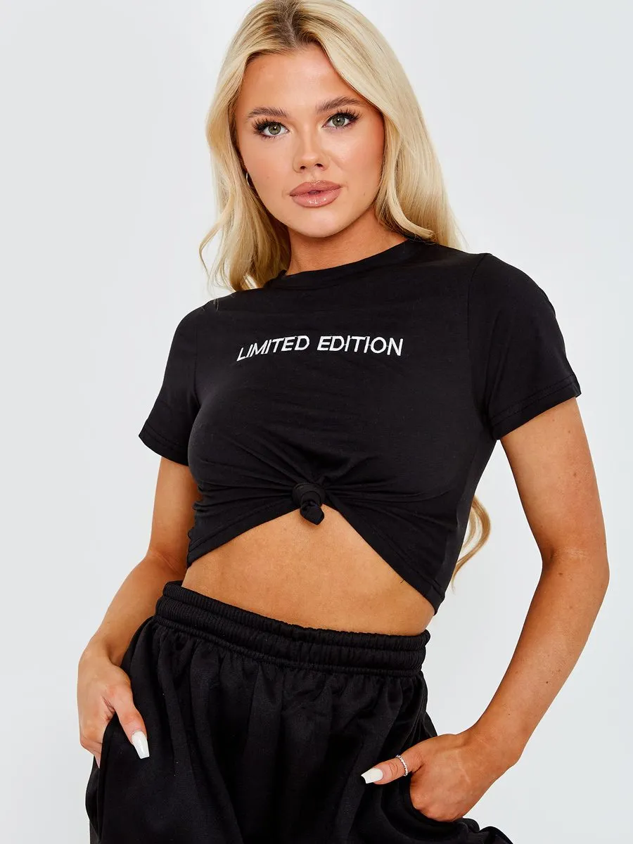 Annie Limited Edition Embroidered Knot Front Crop Top In Black sold by Vivichi product image thumbnail 2