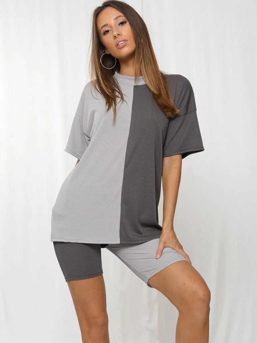 Charlee 50/50 Ribbed Oversized T-Shirt & Shorts Co-ord In Grey sold by Vivichi product image thumbnail 2