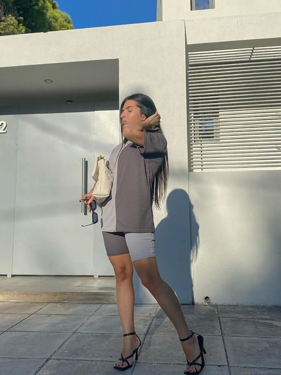 Charlee 50/50 Ribbed Oversized T-Shirt & Shorts Co-ord In Grey sold by Vivichi product image thumbnail 3