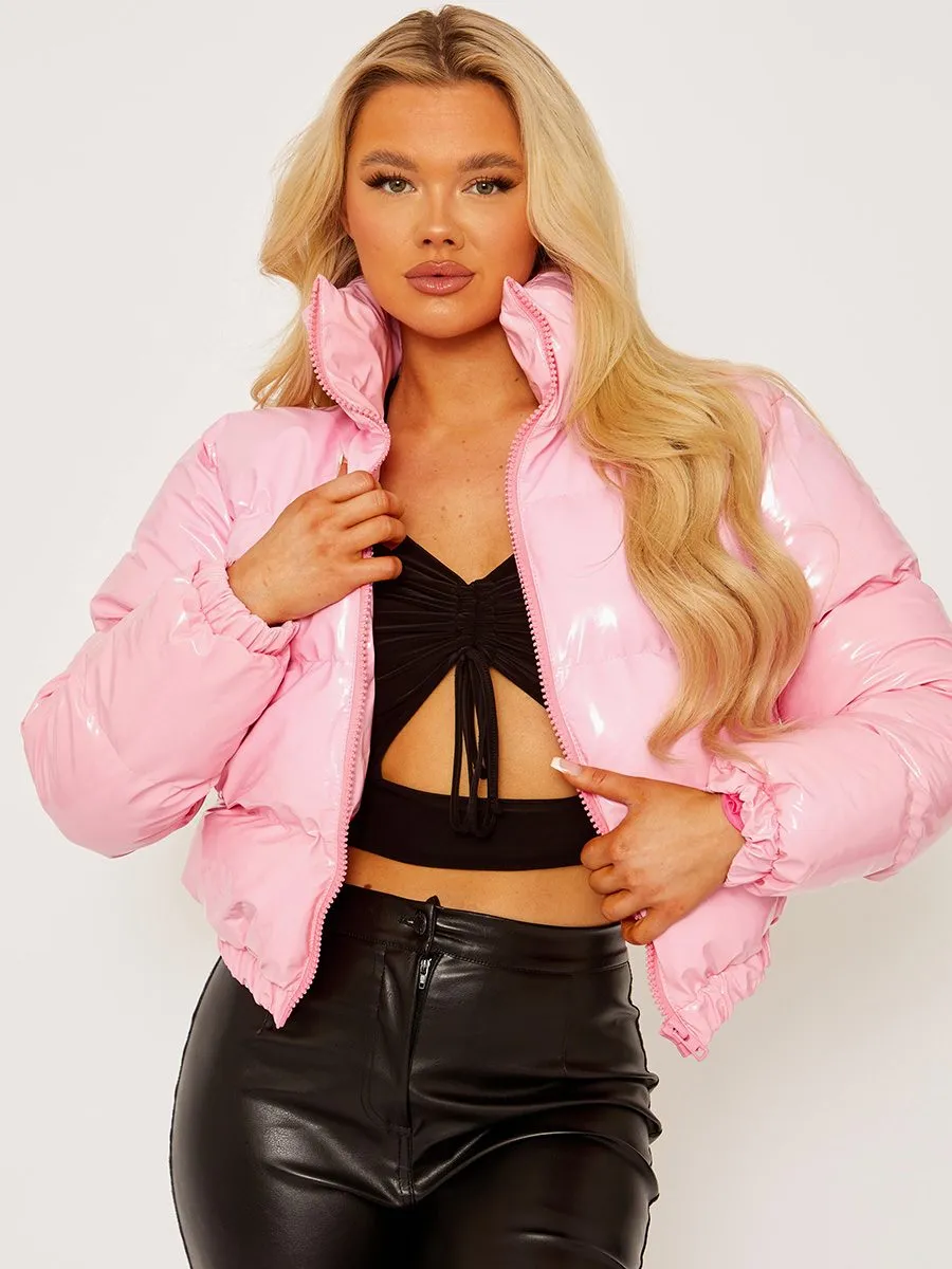 Emilia PVC Leather Cropped Puffer Jacket In Pink sold by Vivichi product image thumbnail 3