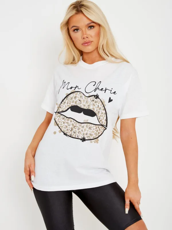 Carol Mon Cherie Lip Graphic Printed T-Shirt In Black sold by Vivichi