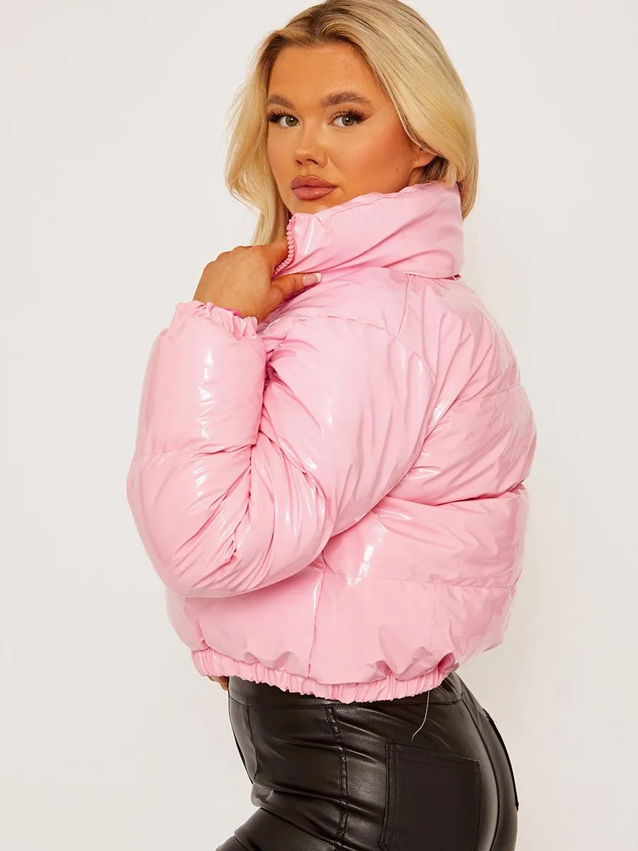 Emilia PVC Leather Cropped Puffer Jacket In Pink sold by Vivichi product image thumbnail 2