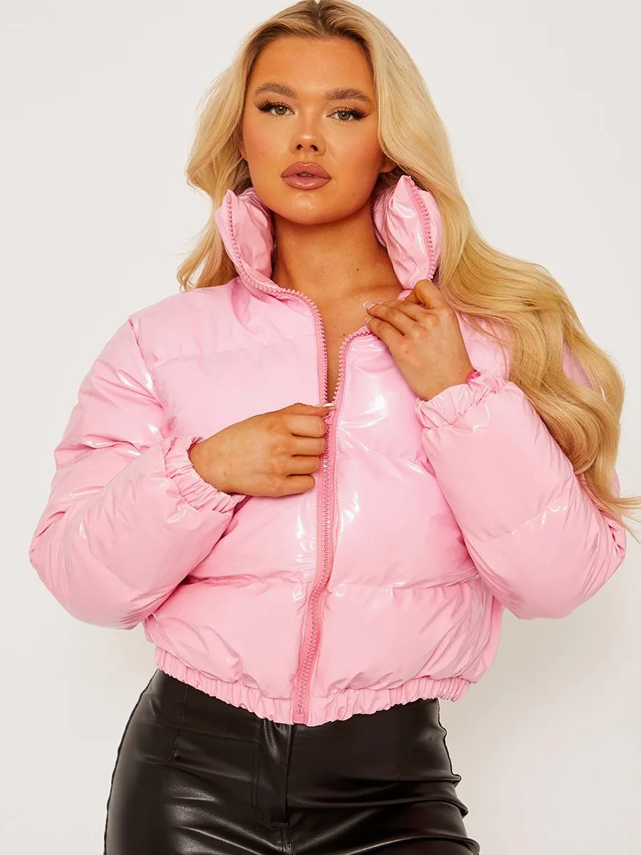 Emilia PVC Leather Cropped Puffer Jacket In Pink sold by Vivichi product image thumbnail 5