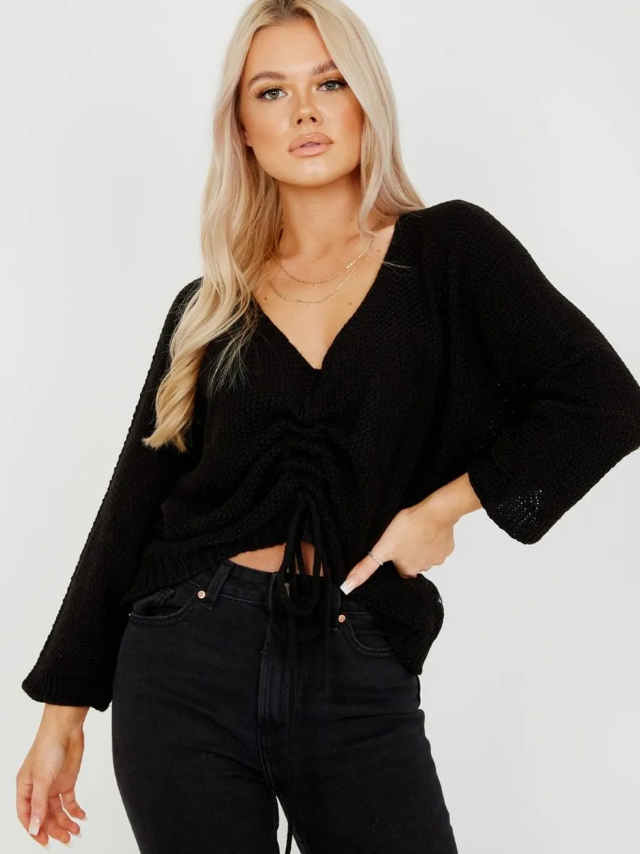 Ryan Ruched Drawstring Front Knitted Top In Black sold by Vivichi product image thumbnail 3