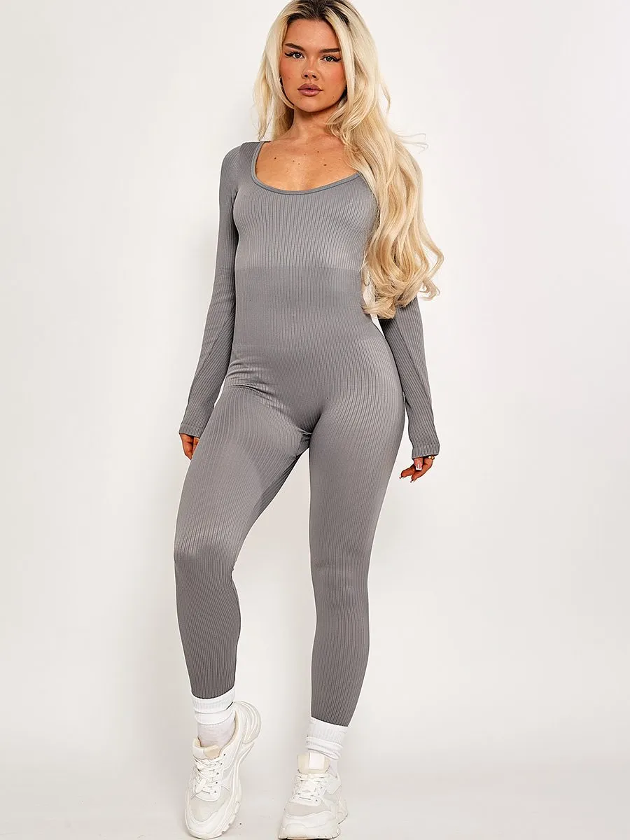 Taylor Long Sleeves Ribbed Basic Jumpsuit In Grey sold by Vivichi product image thumbnail 2