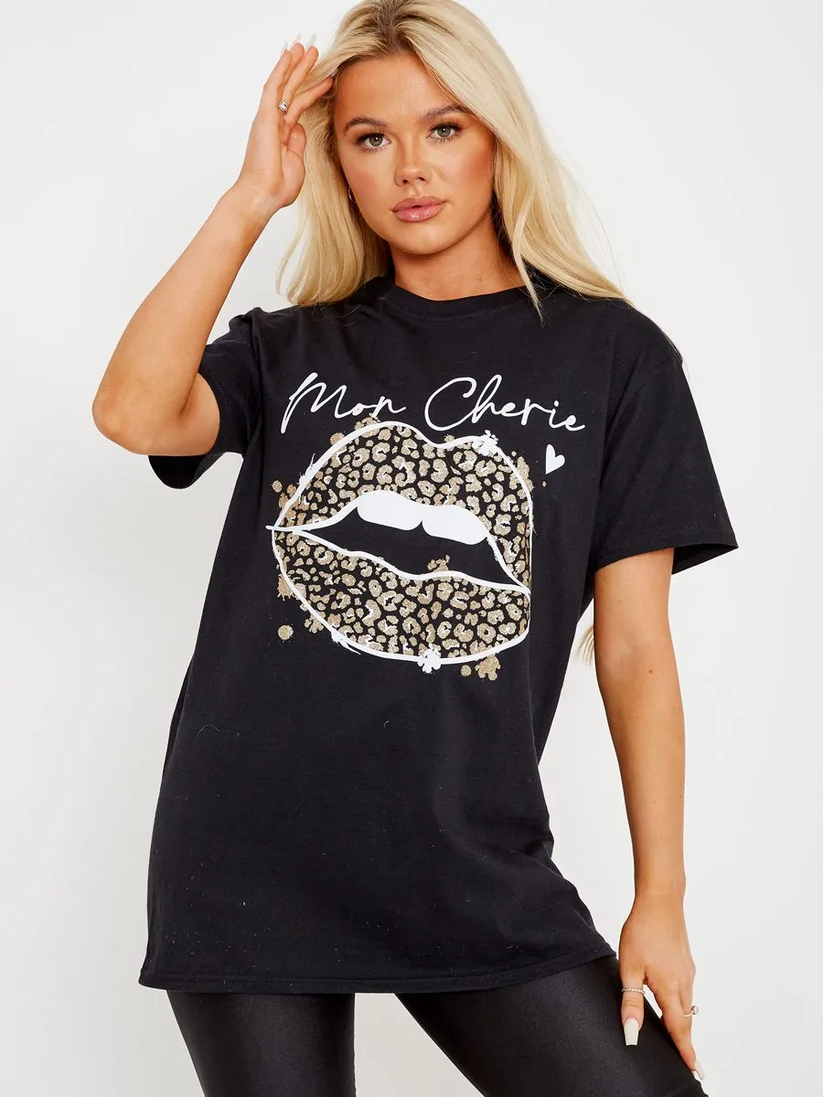 Carol Mon Cherie Lip Graphic Printed T-Shirt In Black sold by Vivichi product image thumbnail 2