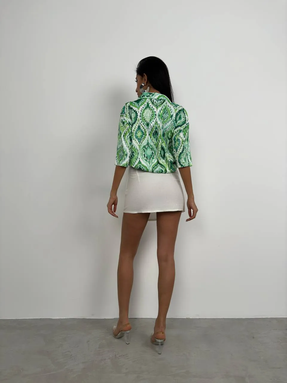 **PRE-ORDER** Harper Patterned Satin Shirt In Green sold by Vivichi product image thumbnail 5