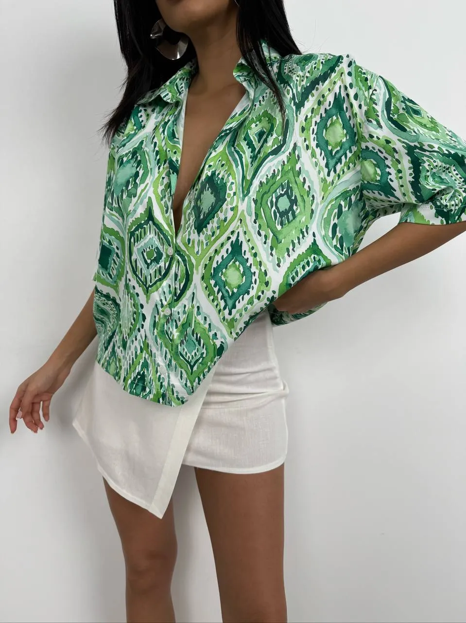 **PRE-ORDER** Harper Patterned Satin Shirt In Green sold by Vivichi product image thumbnail 2